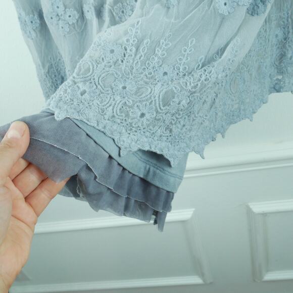 Ali Miles XL Top Lace Vest Shabby Chic Artsy Boho Romantic Lagenlook Gray - Picture 9 of 9